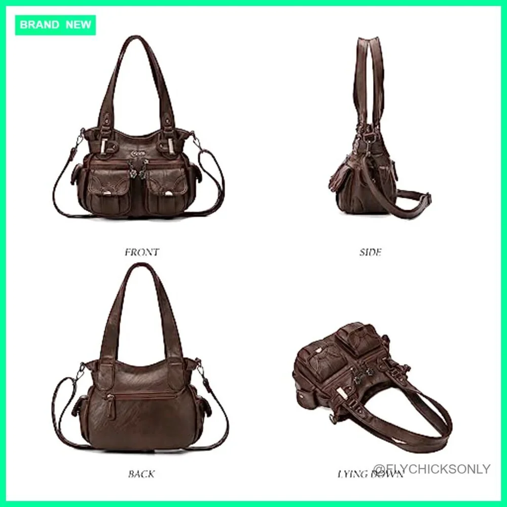 Large Hobo Tote Bag with Adjustable Strap, Multi-Pocket Design, PU Leather